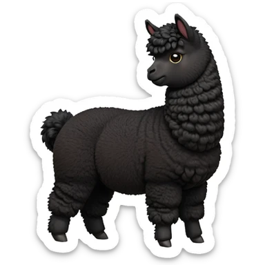 cinematic-[black alpaca]-realistic-full-body-standing-emoji,-tail-flicking-lazily,-head-tilted-dramatically,-curly-[black]-fur,-simplified-yet-realistic-focused-features,-highly-detailed,-glowing-with-an-almost-sarcastic-glow sticker