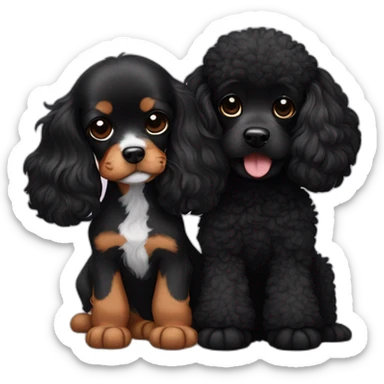 cavalier king charles spaniel and black poodle cuddle each other  sticker