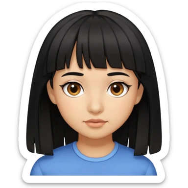 Girl with layered black hair and micro bangs with brown eyes and tan skin  sticker