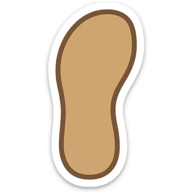 Edit the image to depict a thin sandal sole with minimal detail, viewed from the bottom and matching the angle of the reference image, in emoji style. sticker
