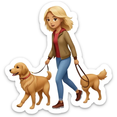 Beautiful girl walking a golden retriever dog sticker