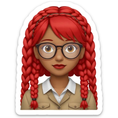 Dark Tan girl with two long red plaits and red rimmed  glasses head neck and shoulder shot only sticker