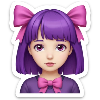 girl with bangs and purple hair and pink bow sticker