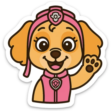Puppy Patrol Sky emoji, waving paw, cheerful, colorful icon style sticker