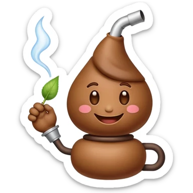 cute happy smiling poop emoji holding a smoking bong in hand sticker