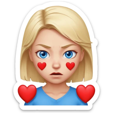 angry blond girl with blue eyes with red hearts on side like this emoji🥰 sticker