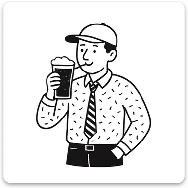 Change the hat to a baseball hat, keep hand drawn doodle style, guy drinking beer. The style is hand drawn doodle, notion style hand drawn doodles. sticker