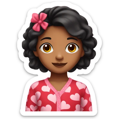 Little girl with Valentine’s Day pajamas with black hair and tan skin sticker