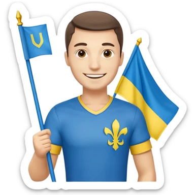 a Ukrainian man with the flag of Ukraine sticker