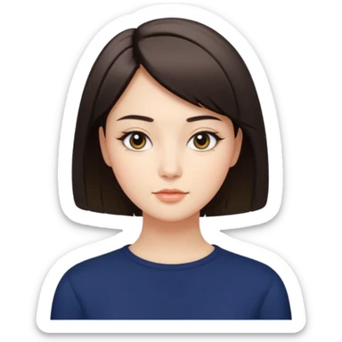 A woman in her 20s with medium short hair without bangs, with double eyelids, a round face shape, with a confident look on her face sticker