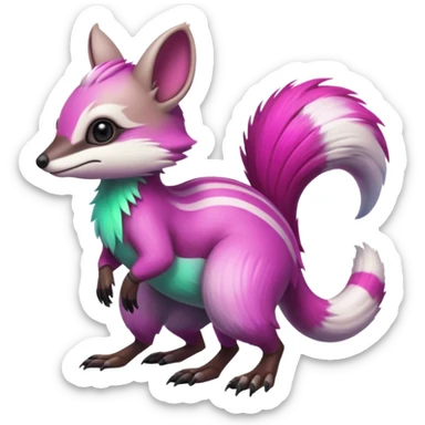 Iridescent Neon Green-Magenta-gradients Minccino-Numbat-Sergal-fusion-hybrid-animal-creature, full body sticker