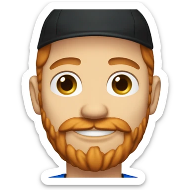 35 years old, male, red hair, black basketball hat, blue eyes, pale complexion, thick beard and thin mustache sticker