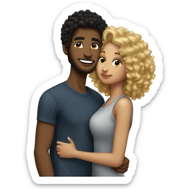  black curly hair boyfriend kissing her curly blond girlfriend on cheek sticker