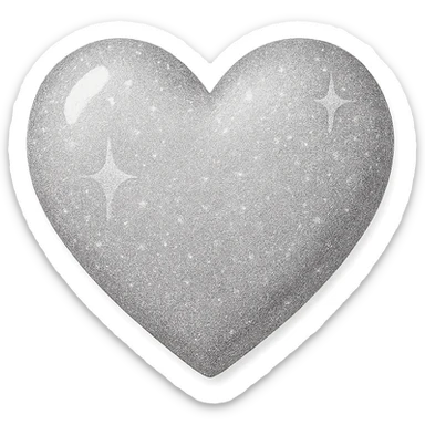 Change the glittery green color heart with a subtle gradient and no border to a glittery silver color heart with a subtle gradient and no border, keeping the background transparent. Maintain the glittery texture and subtle gradient effect in silver color. sticker