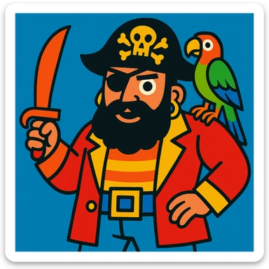 pirate with eye patch and parrot sticker