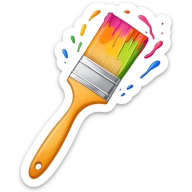 A flat-style illustration of a paintbrush with a colorful stroke trailing behind it. sticker