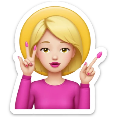 Yellow circle emoji exasperated and drumming fingers up the side of their head the eye is closed it is a side profile pink lipstick and pink nails sticker
