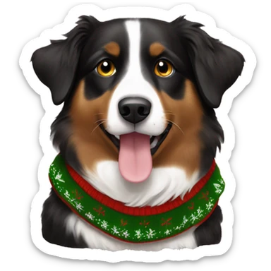 Black and brown Australian shepherd with Christmas sweater sticker