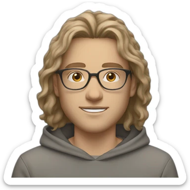 young white guy with slightly long wavy hair and a fade in light brown color and rounded silver glasses with a grey hoodie on sticker