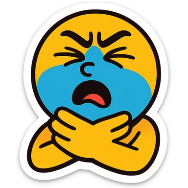 emoji character choking itself, face turning blue, cartoonish style sticker