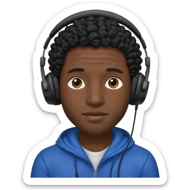 black curly hair man wearing headphones no microphone sticker