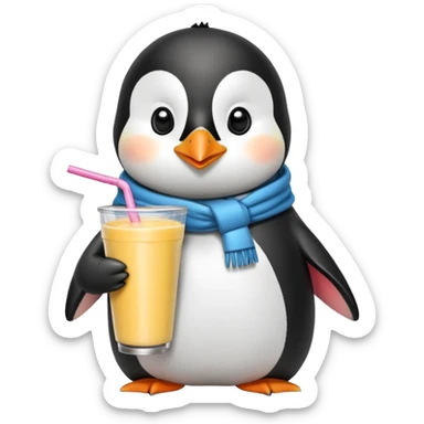 Penguin in a coat drinking a smoothie  sticker