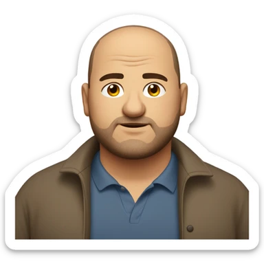 fat italian man, with brown buzz cut and a stubbled beard, wearing smart plain clothes. sticker