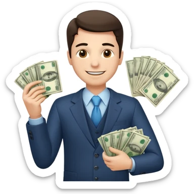 un chef d'entreprise en train de compter sa montagne de billet derrière lui un autre chef d'entreprise poche vide pas d'argent  sticker