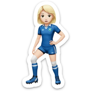 chica rubia con cara de miedo vestida con equipación de rugby con unas botas de presoterapia sticker