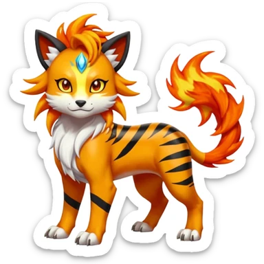 Shiny Glowing Cute Smol Legendary Epic Solgaleo-Pyroar-Torracat-Luxray-Tigress-Houndoom-Liger-Hybrid-Fakemon-hybrid-Creature (full body) sticker