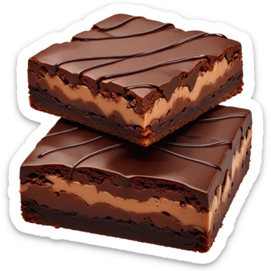 Cinematic Realistic Brownies, rich and dense with a deep chocolate hue, slightly cracked on top revealing the fudgy center, soft light reflecting off the warm surface, a few crumbs scattered around, glowing with an indulgent and comforting texture. sticker