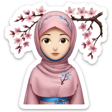 Turkish beautiful finish Konya girl blue eyes with hijab and long tail cherry blossom design dress sticker