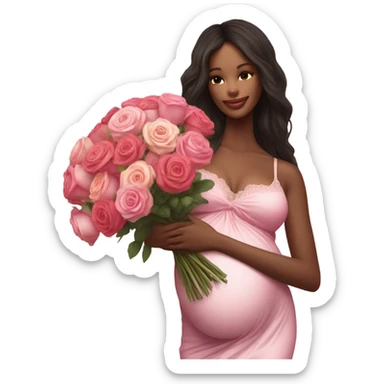 Photo of a Victoria secret model pregnant posing with flowers on a pregnancy shoot sticker