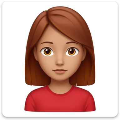 girl with tannish skin, brown eyes, chestnutish hair with a slight red tint to just past shoulder length in a red shirt  sticker