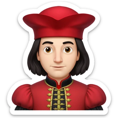 lord farquad avec un chapeau rouge plat sur le dessus, il a un vêtement rouge avec des manches bouffantes sticker