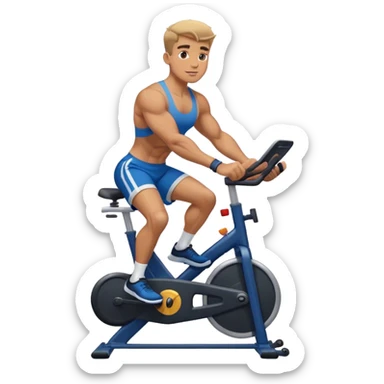 buff guy blue shorts black stationary bike sticker