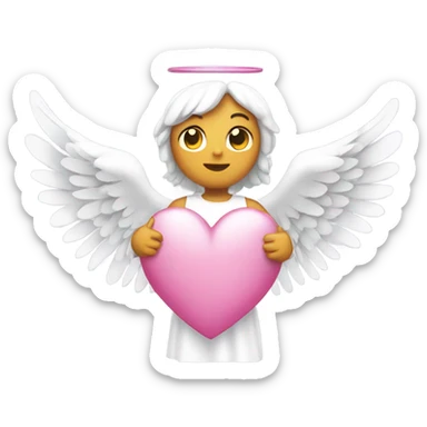 a white angel with a pink heart cut in half as her wings  sticker