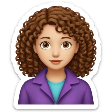 A girl with medium-length, curly hair that is not too voluminous.  sticker