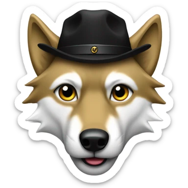 Wolf wearing a black hat with a golden W on it  sticker