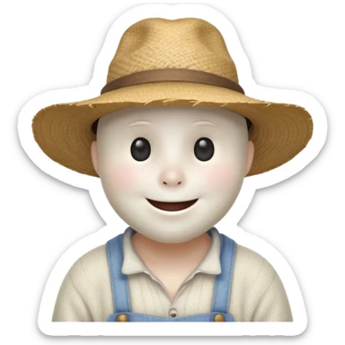 friendly ghost farmer portrait, head and shoulders only, straw hat, soft pale glow, gentle smile, cute cracked texture (not scary), cozy village vibe, warm lighting, 3D cartoon, mobile game icon style, clean background, no text, no watermark
 
 sticker