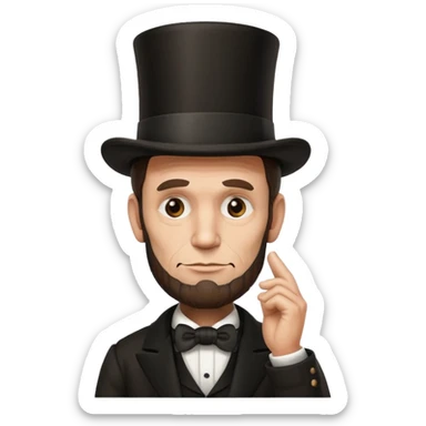 Abraham Lincoln as a thinking emoji with hand on chin, furrowed brow, top hat, and beard, comical yet serious expression sticker