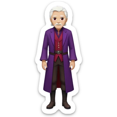 a white haired old man with purple eyes standing, full body, in Targaryen themed clothes, clothes are black and red themed HIS CLOTHES ARE NOT PURPLE  sticker
