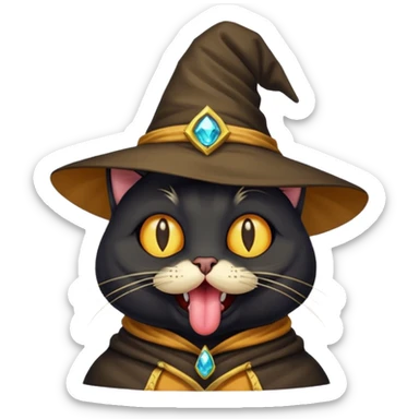 Black cat wizard showing tongue blep while being derpy and all stoned out oh man on the Zaza yeah  sticker