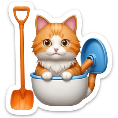 A very cute cat holding a toilet shovel sticker