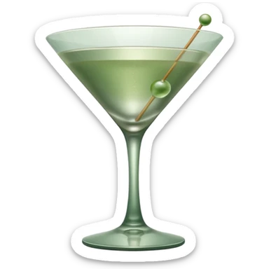 Muted sage green aesthetic, clean and minimal composition, elegant martini glass with a clear drink, subtle condensation, soft natural lighting, smooth matte textures, modern masculine design, minimal background, calm and refined mood, cinematic soft shadows, high resolution sticker