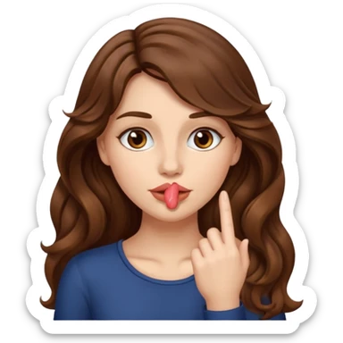 I want her hair to be long, wavy, brown, and fair-skinned, and for her to put her finger on her lips. sticker