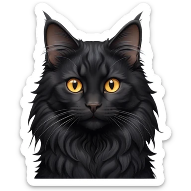 cinematic-black-maine-coon-cat-portrait-emoji,-head-tilted-playfully-and-inquisitively,-sleek--black-fur,-simplified-yet-adorable-features,-highly-detailed,-glowing-with-a-warm,-friendly-glow  sticker