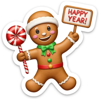gingerbread man with a happy new year sign sticker