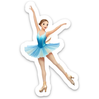An colorful icon featuring a graceful figure skater performing a spin on the ice. The background includes a grand ice rink palace with shining spotlights and cheering spectators in the stands. Transparent background highlights the elegance and artistry of figure skating sticker
