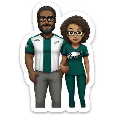 Heavy Brown guy no glasses with beard mustache and brown girl with glasses and her hair in a bun in Philadelphia eagles clothes holding hands sticker